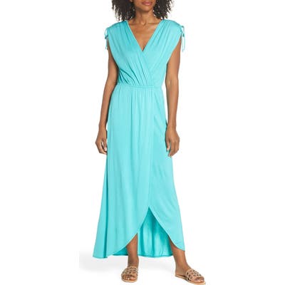 Fraiche By J Tie Shoulder Faux Wrap Maxi Dress, Green