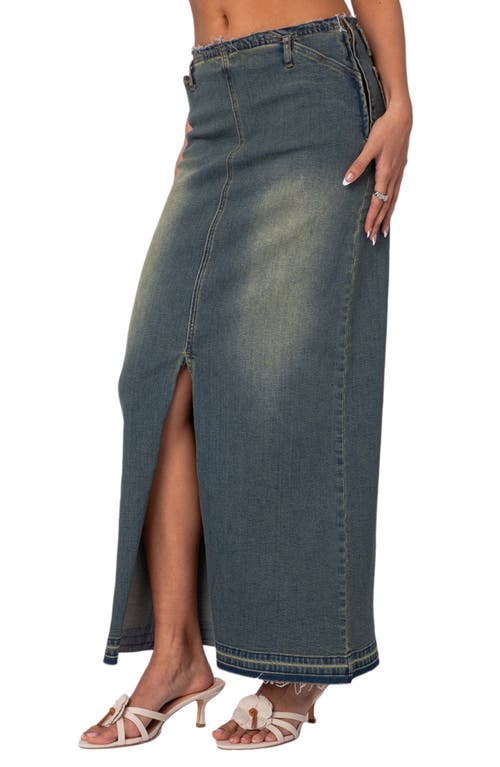 Shop Edikted Lexy Release Hem Stretch Cotton Denim Maxi Skirt In Blue-washed