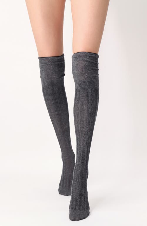 Shop Oroblu Mesh Cuff Knit Thigh High Socks In Black