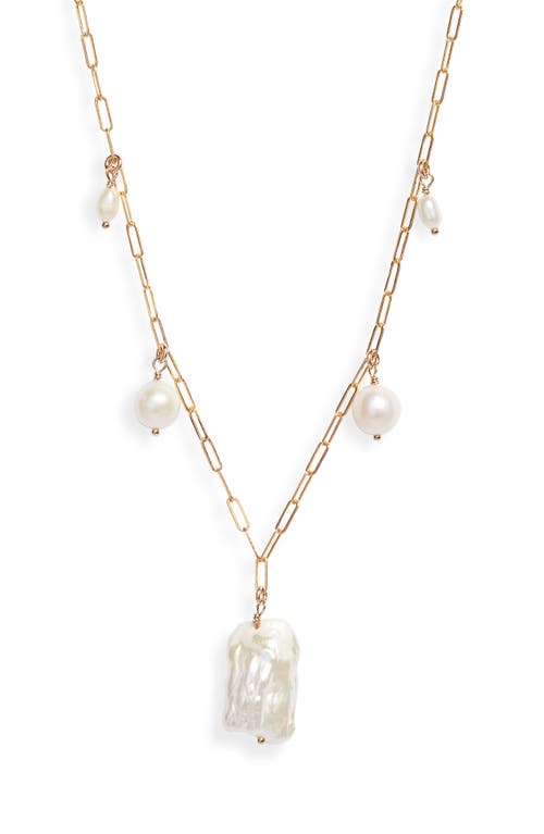 Catalina Freshwater Pearl Paper Clip Necklace in Gold