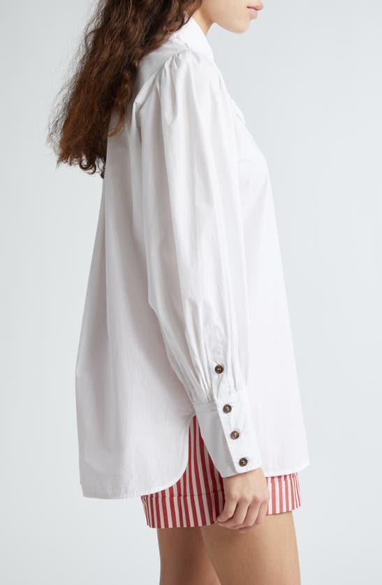 Shop Ganni Ruffle Collar Button-up Shirt In Bright White