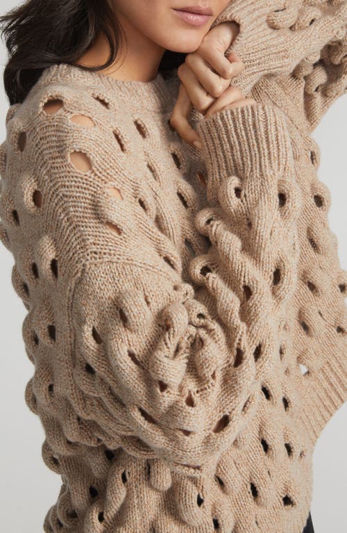 Shop Lafayette 148 New York Loop Stitch Wool & Cashmere Crewneck Sweater In Camel Multi