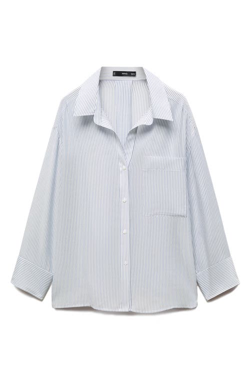 Mango Zaro Stripe Oversize Button-up Shirt In Light Pastel Blue
