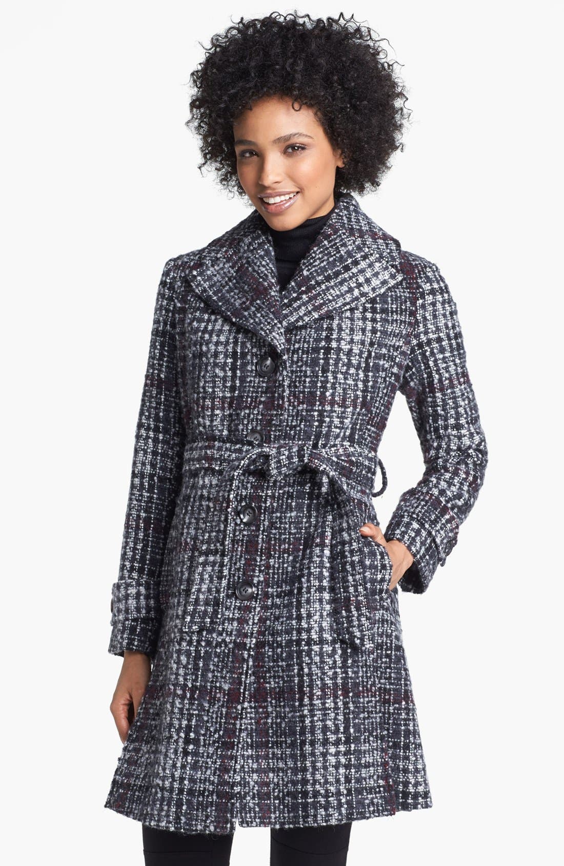 DKNY Belted Plaid Tweed Coat (Regular & Petite) Only) Nordstrom
