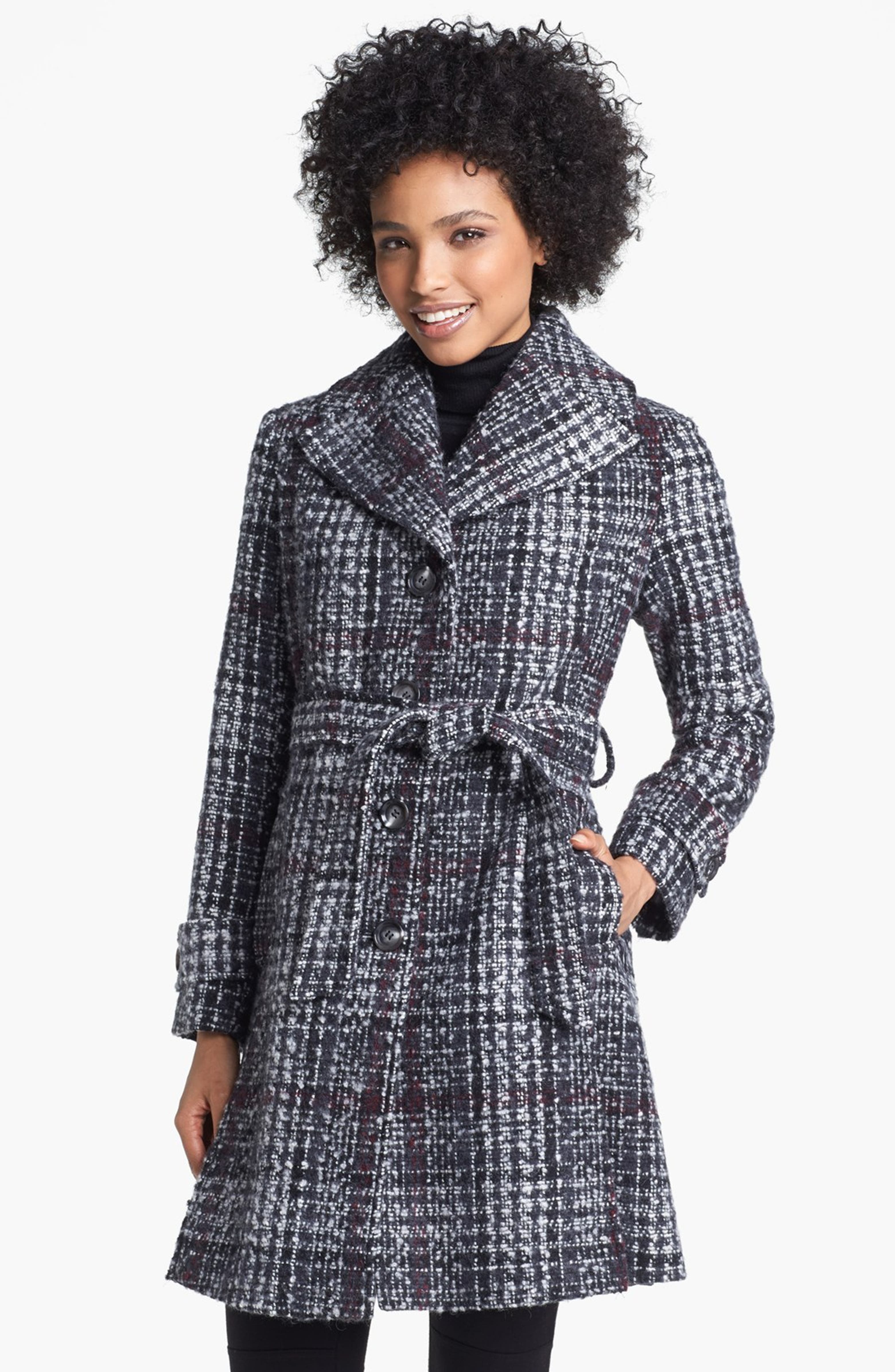DKNY Belted Plaid Tweed Coat (Regular & Petite) (Online Only) | Nordstrom