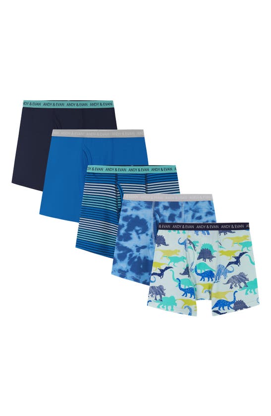Shop Andy & Evan Kids' Assorted 5-pack Boxer Briefs In Blue Dino