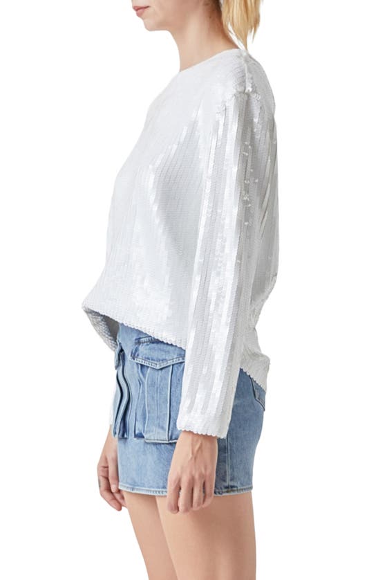 Grey Lab Sequin Long Sleeve Top In White