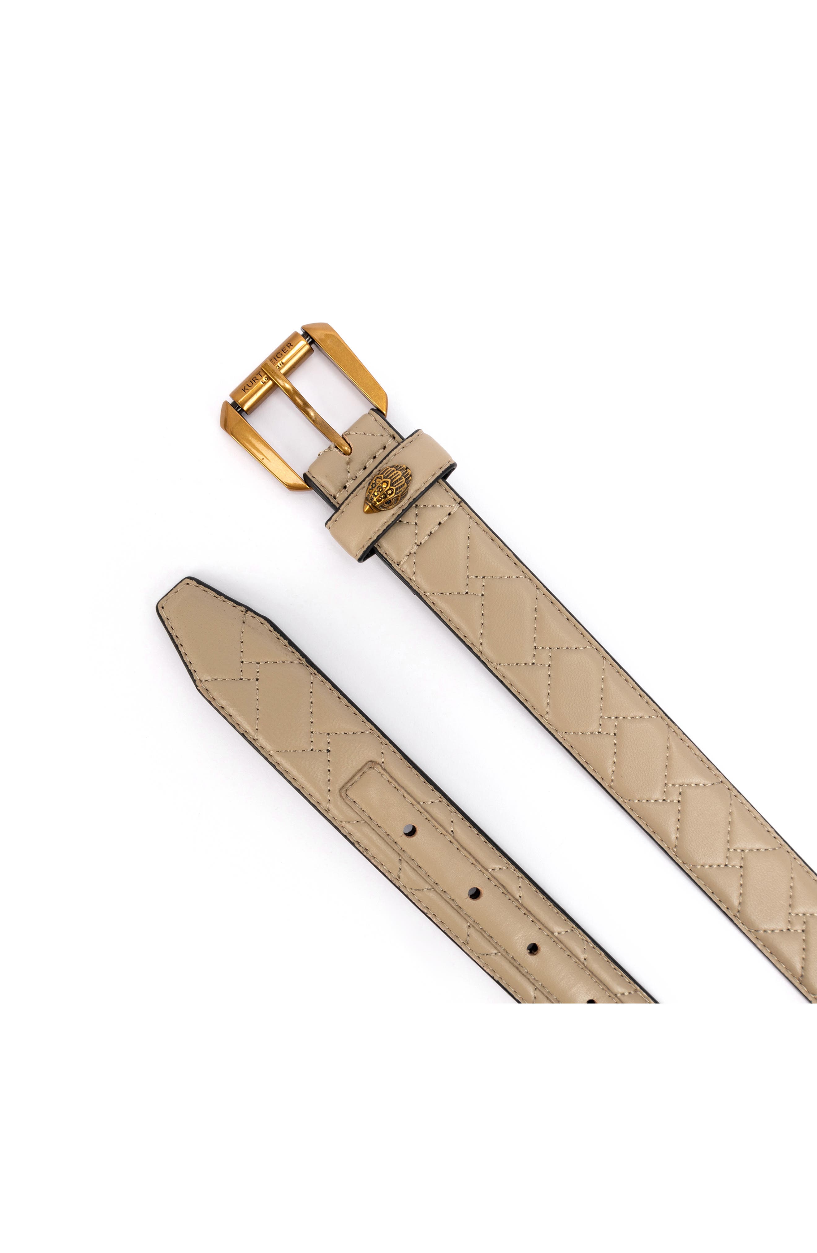 Kurt Geiger Quilted Leather Belt in Mustard Kensington Brown Leather Belt | Designer Belts | Kurt Geiger main image 2
