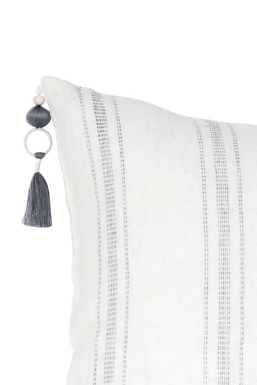 Anaya Linen Pillow With Down Alternative Insert In White With Grey Stripes