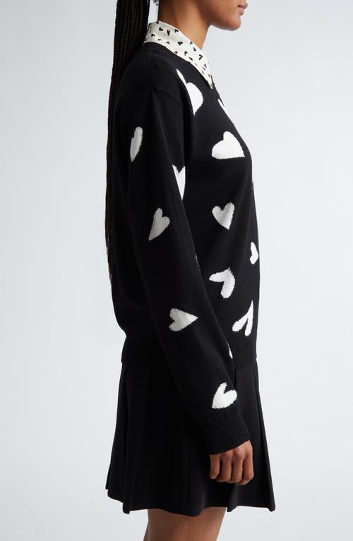 Shop Max Mara Studio Arnold Heart Print Virgin Wool Sweater In Black