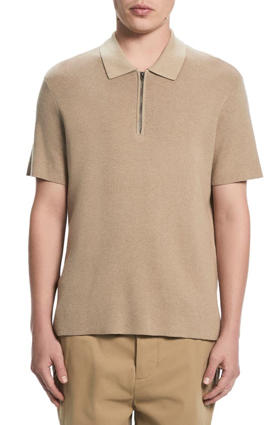 Vayder Arnold Organic Cotton Blend Zip Polo Sweater In Sand