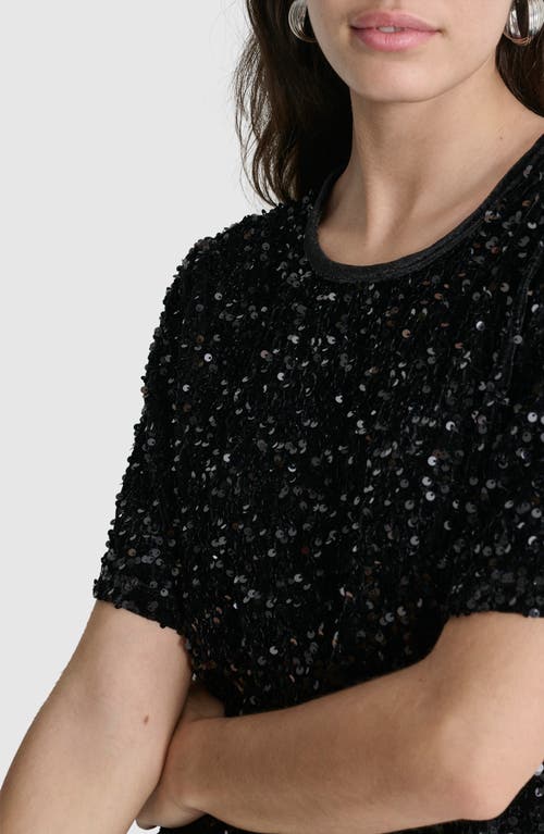 Shop Dkny Sequin Stretch Cotton Velour T-shirt In Black