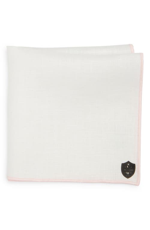 White Linen Pocket Square with Pink Trim