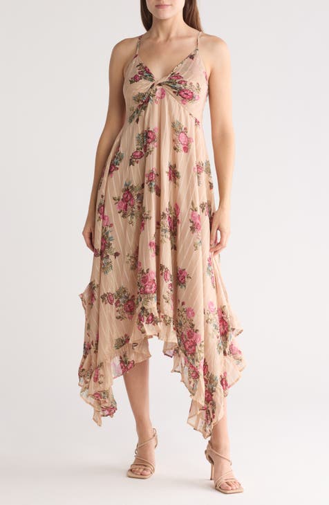 Floral Handerchief Hem Midi Dress