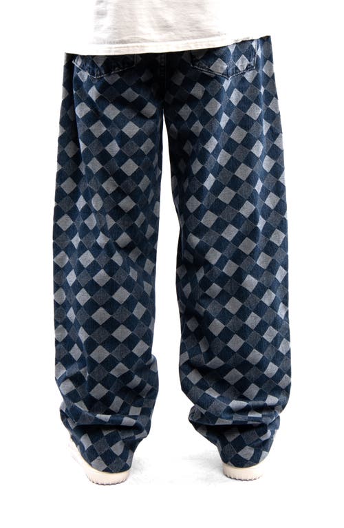 Shop Round Two Baggy Diamond Jacquard Denim Pants In Medium Blue