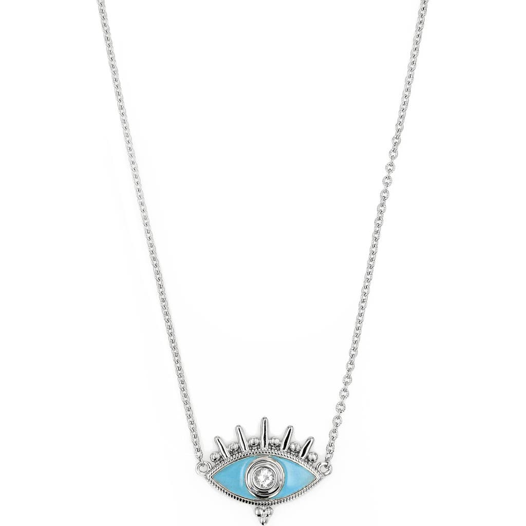 Shop Judith Ripka Little Jewels Evil Eye White Topaz & Enamel Pendant Necklace In Silver/blue