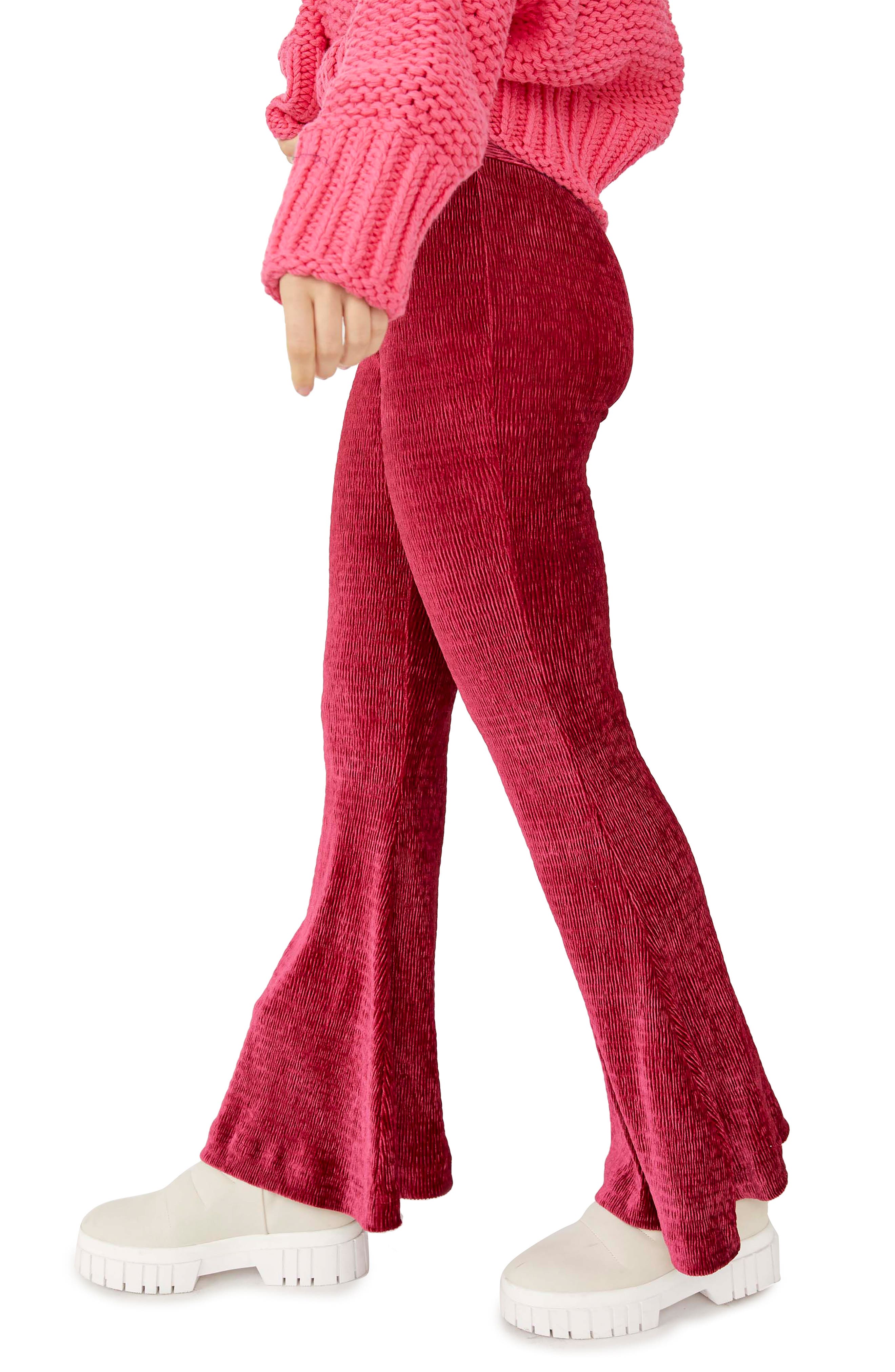 pink velvet flare pants