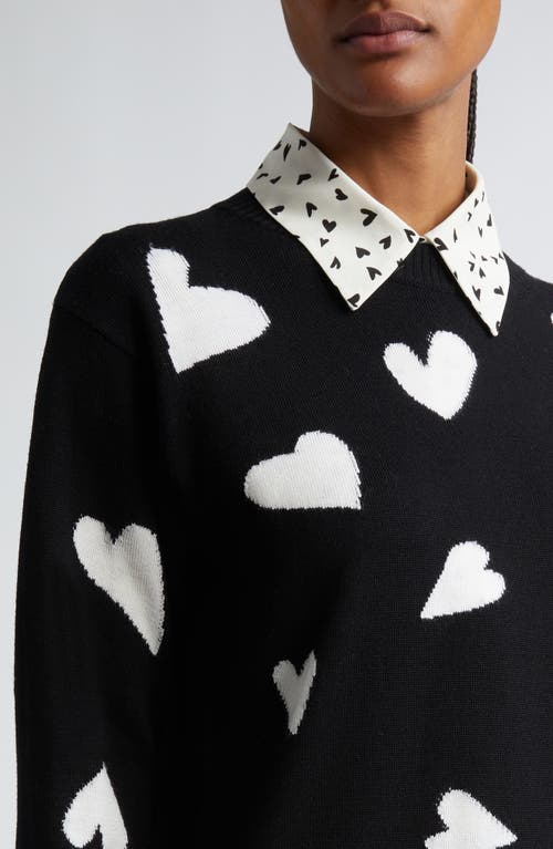 Shop Max Mara Studio Arnold Heart Print Virgin Wool Sweater In Black