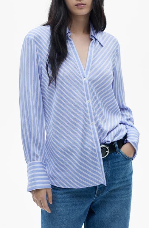 Mango Flowy Directional Stripe Button-up Shirt In Sky Blue