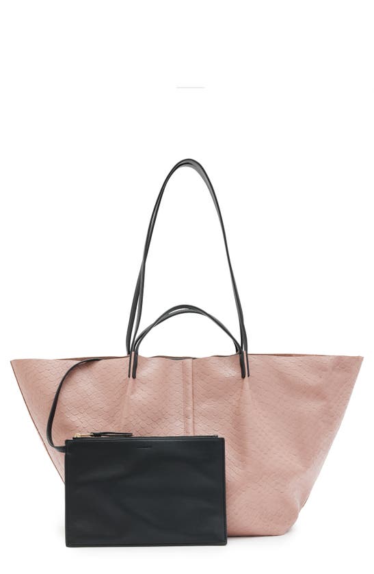 Allsaints Hannah Python Tote In Terracotta Pink/silver