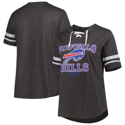 Women's Fanatics Branded Heathered Gray Buffalo Bills Plus Size Lace-Up  Stripe V-Neck T-Shirt