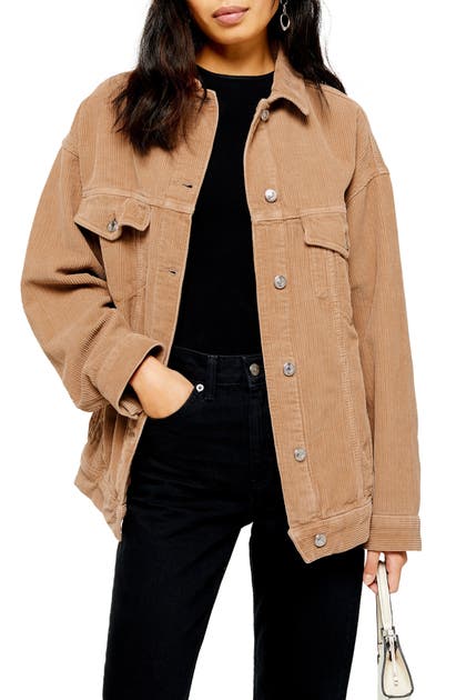 Topshop Dad Oversize Corduroy Jacket In Stone