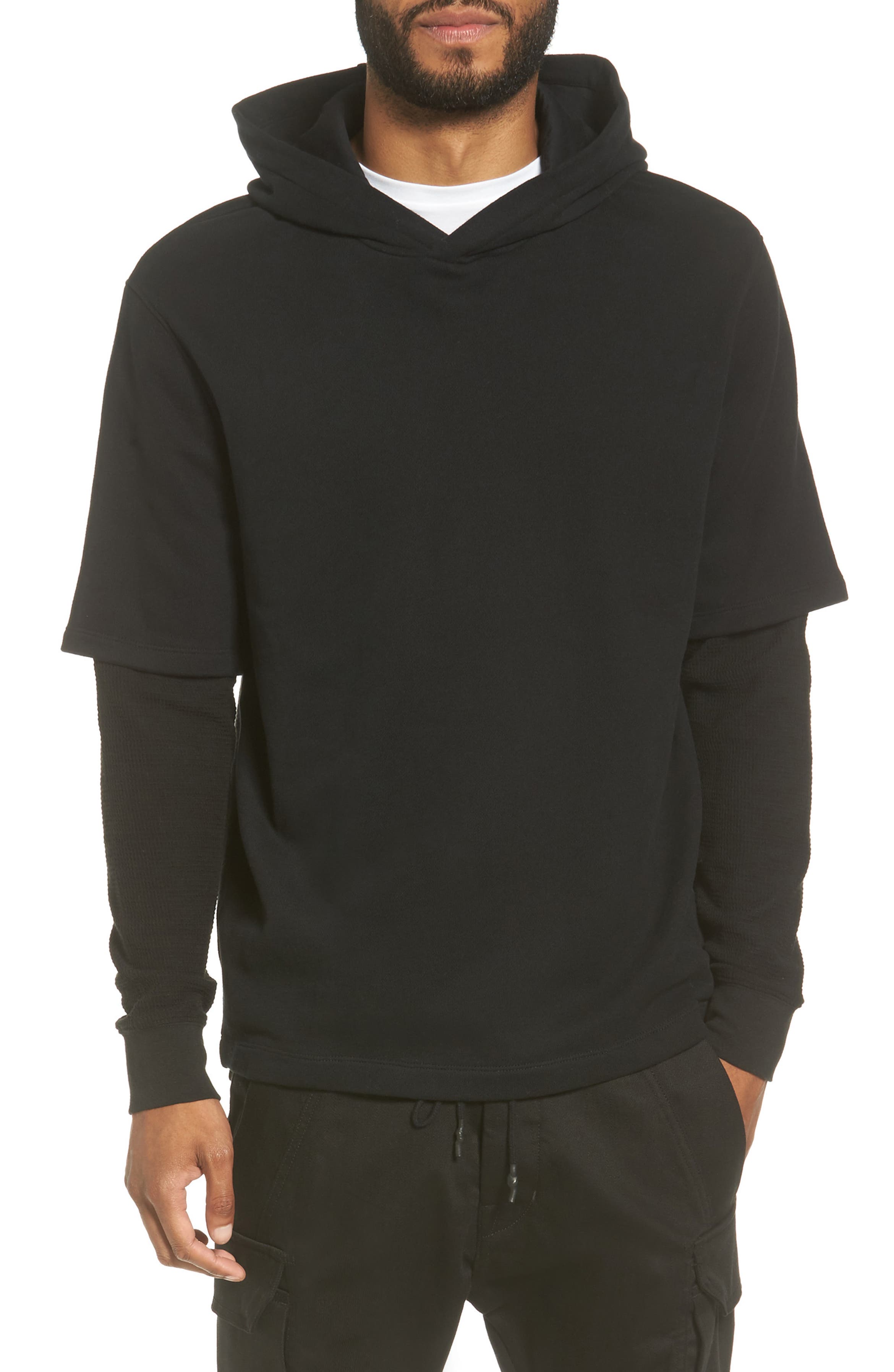 Vince Double Layer Waffle Sleeve Hoodie | Nordstrom