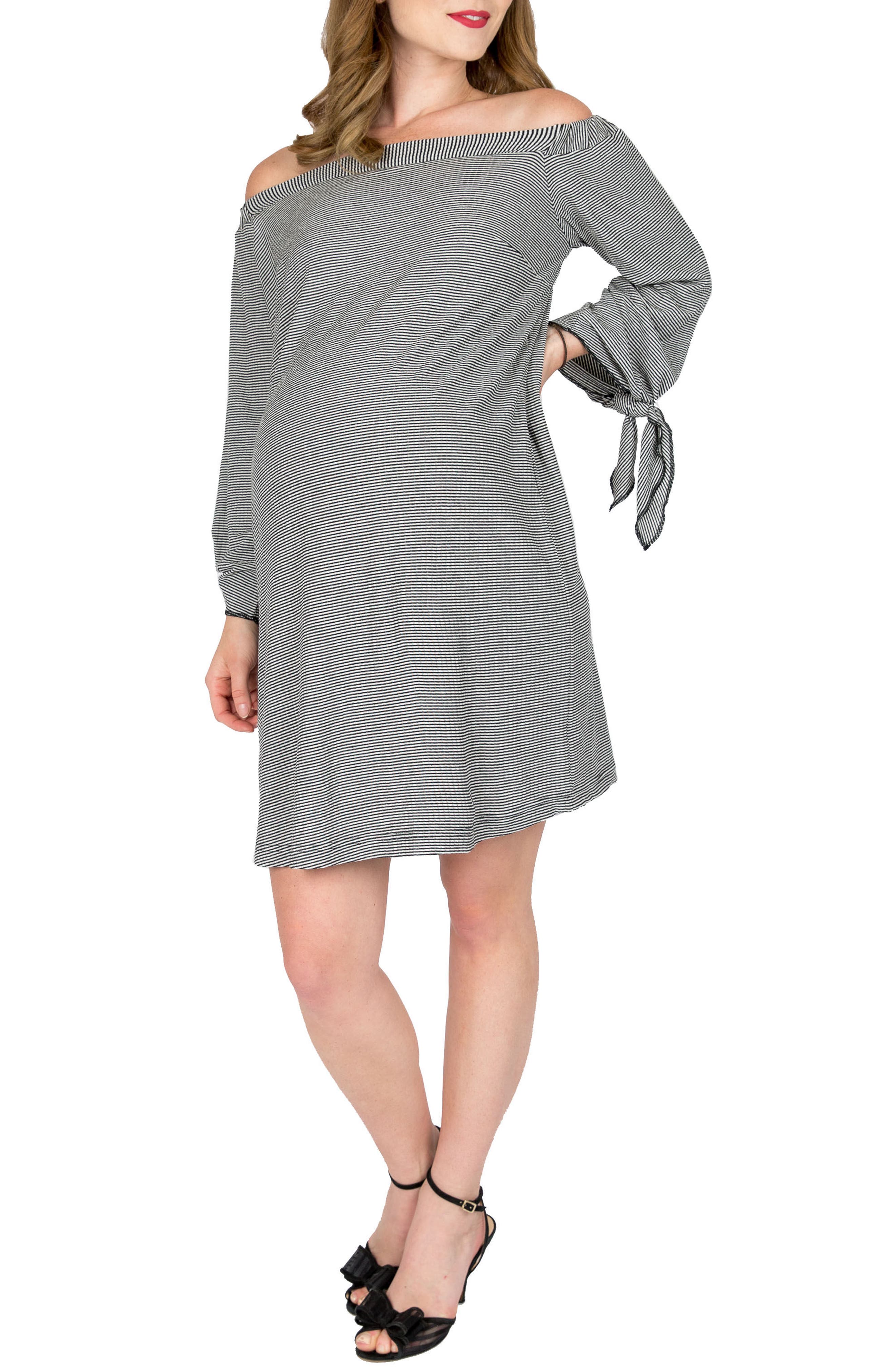Nom Maternity Octavia Off The Shoulder Maternity Dress, Black