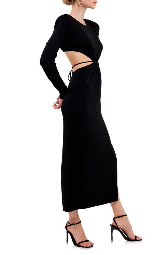 Grey Lab Cutout Waist Long Sleeve Cotton Dress In Black