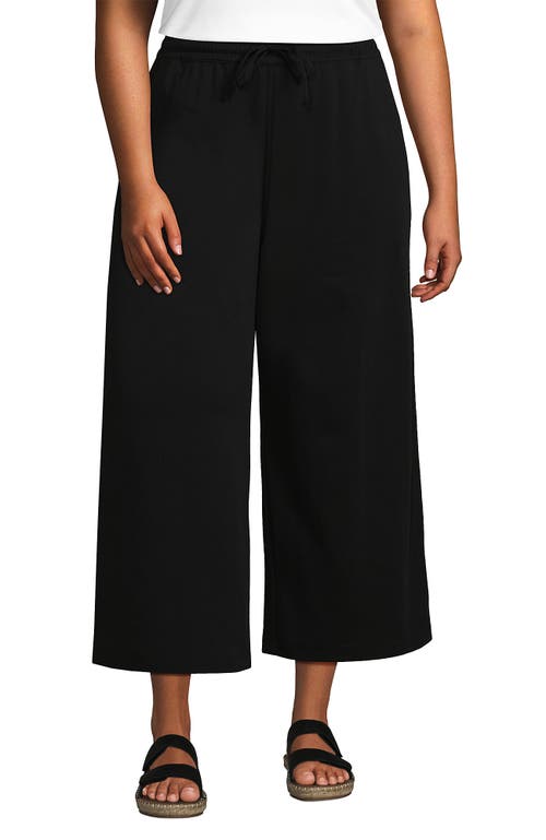 Shop Lands' End Plus Size Sport Knit Elastic Waist Wide Leg Crop Pants In Black