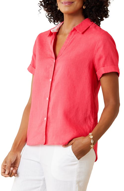 Tommy Bahama Costalina Linen Camp Shirt in Paradise Pink at Nordstrom, Size X-Small