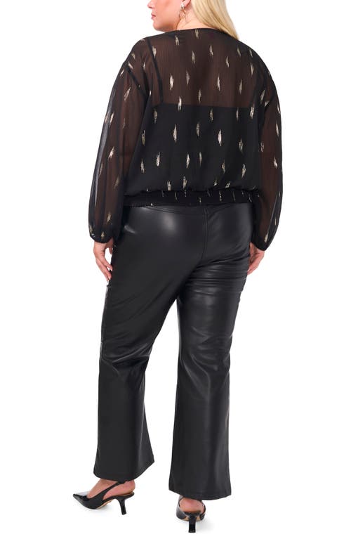 Vince Camuto Sequin Metallic Surplice Long Sleeve Top In Rich Black