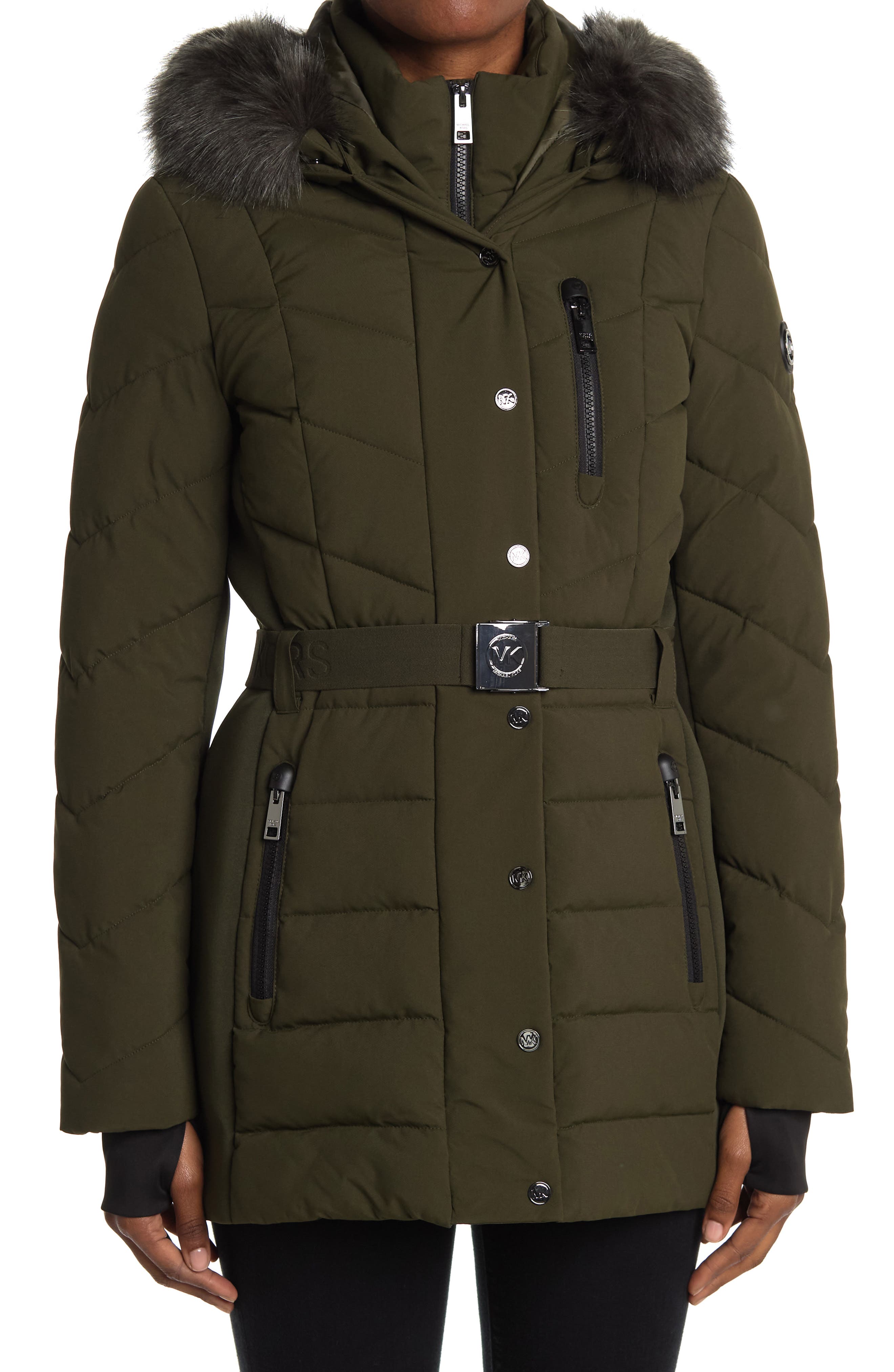 Michael Kors Belted Faux Fur Trim 