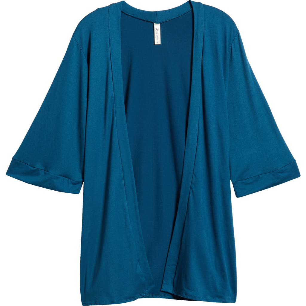 24seven Comfort Apparel Open Front Elbow Length Sleeve Plus Size Cardigan In Teal