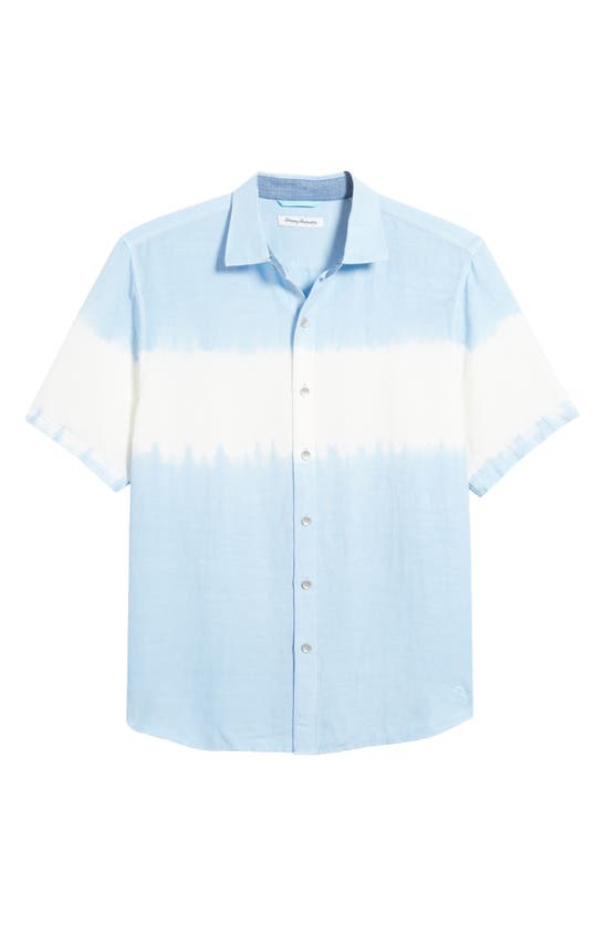 Shop Tommy Bahama Tie Dye One On Short Sleeve Linen Blend Button-up Shirt In Chambray Blue