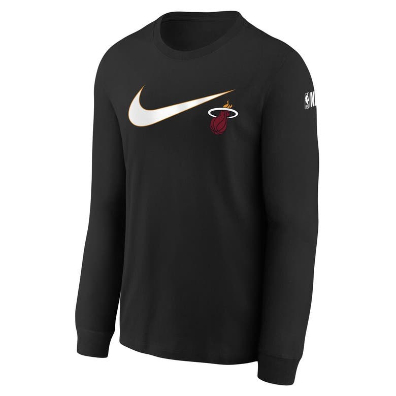 Shop Nike Youth  Black Miami Heat Swoosh Long Sleeve T-shirt