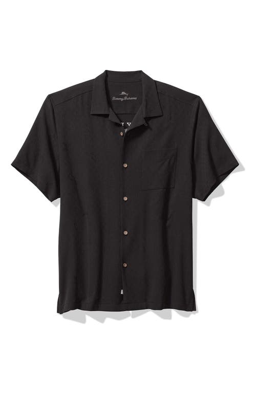 Shop Tommy Bahama Here To Shake Things Up Embroidered Silk Camp Shirt In Black