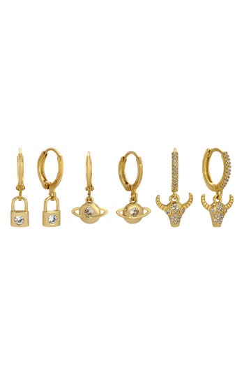 Eye Candy Los Angeles Set Of 3 Jackson Cubic Zirconia Drop Earrings In Gold