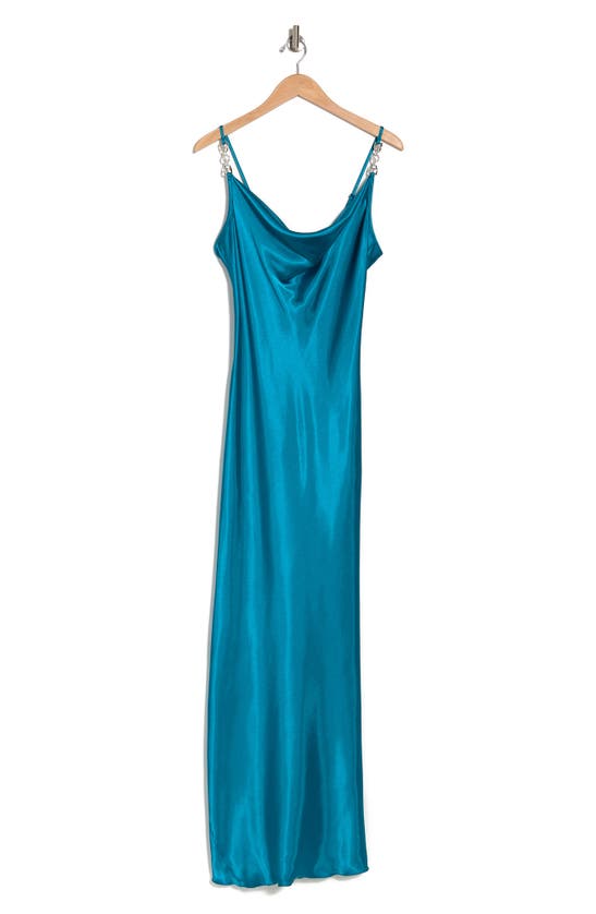 Jump Apparel Solid Long Satin Slip Dress In Peacock