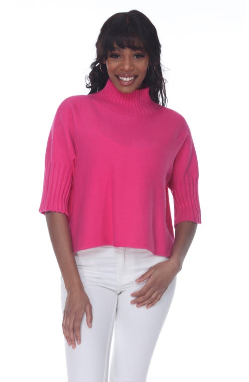 Rain And Rose Mock Neck Boxy Sweater In Fuchsia