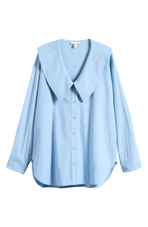 Shop Topshop Point Collar Cotton Poplin Button-up Shirt In Mid Blue