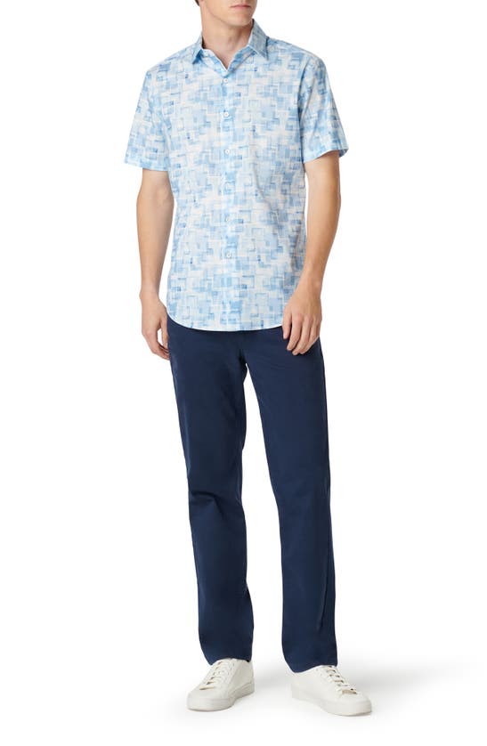Bugatchi Orson Geometric Print Short Sleeve Stretch Button-up Shirt In Air Blue