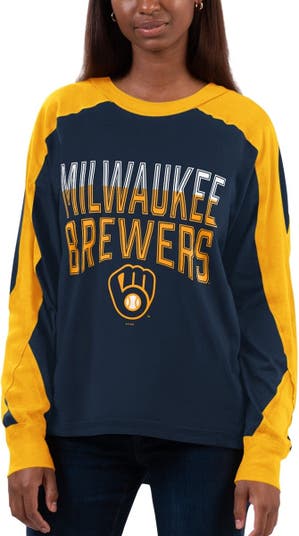 Milwaukee Brewers Starter Women's Baseline Raglan Pullover Sweatshirt -  Navy/Gold