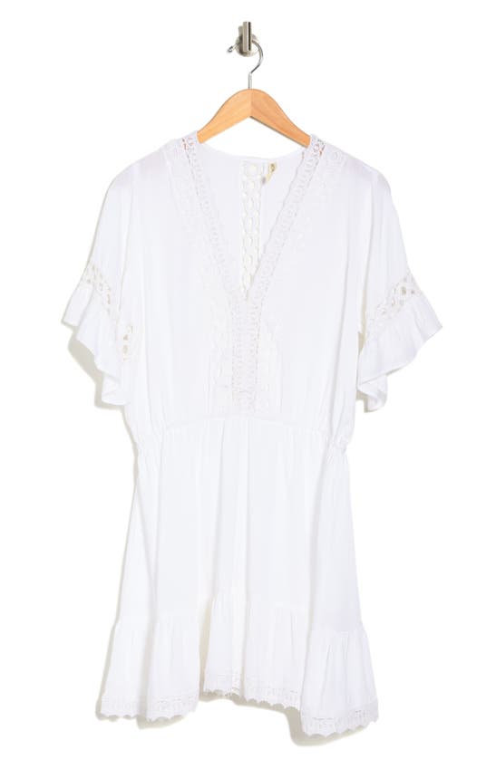 Boho Me Crochet Lace Trim Cover-up Tunic In White/ Blue