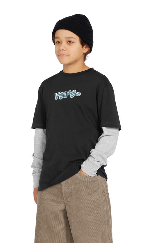 Shop Volcom Kids' Ranso Twofer Layered Graphic T-shirt In Black