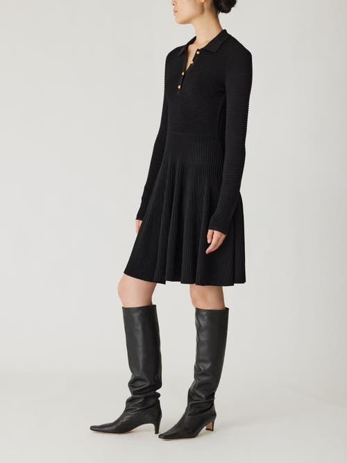 Rebecca Taylor Ottoman Knit Ls Dress In Black