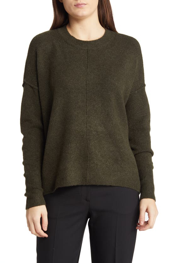 Shop Vince Camuto Exposed Seam Crewneck Sweater In Dark Olive