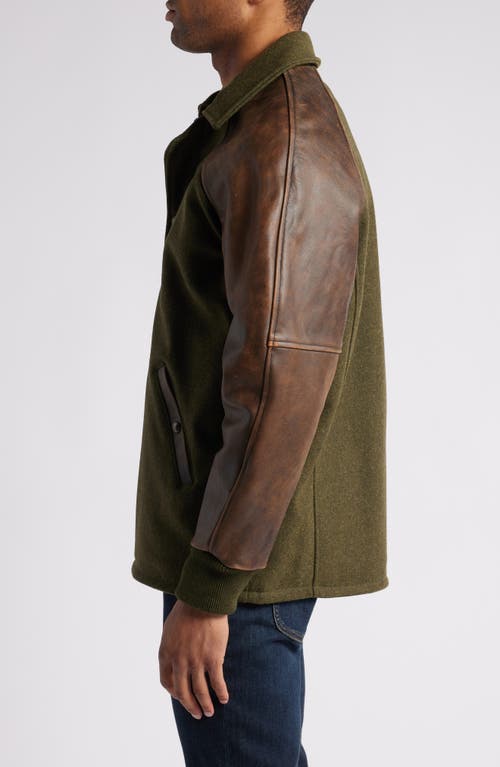 Shop Schott Nyc Wool Blend & Leather Coaches Jacket In Olive