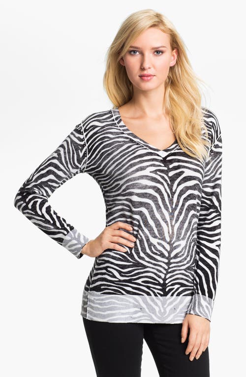 Zebra Print V-Neck Sweater in White