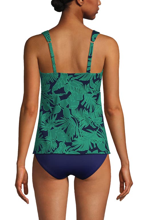 Shop Lands' End Flutter Scoop Neck Tankini Top In Navy/emerald Palm Foliage